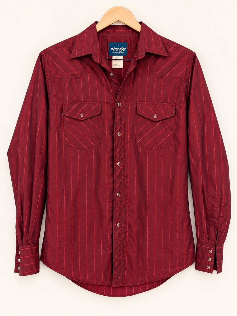 Wrangler Western Pearl Snap Shirt Burgundy Shiny Stripe M